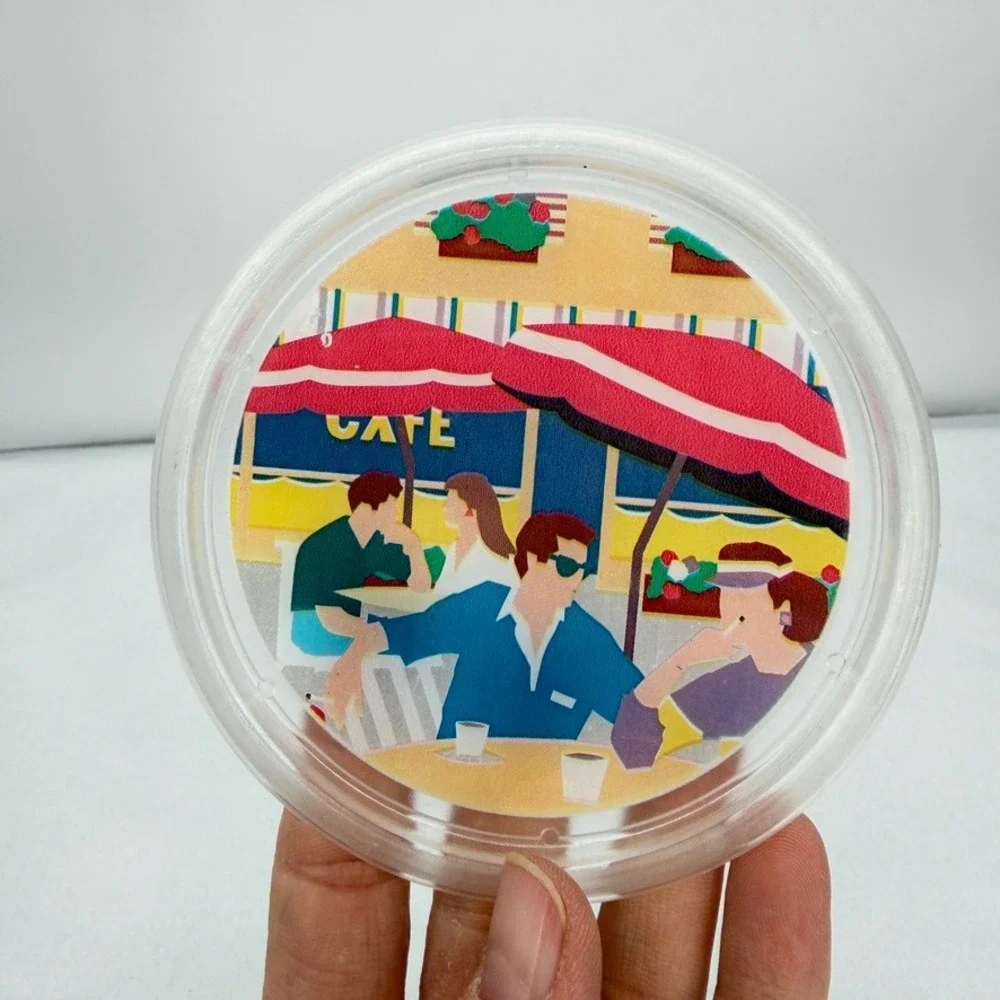Vintage Kitsch Colorful Plastic Drink Coasters Vacation Scenes Set of 4 Barware